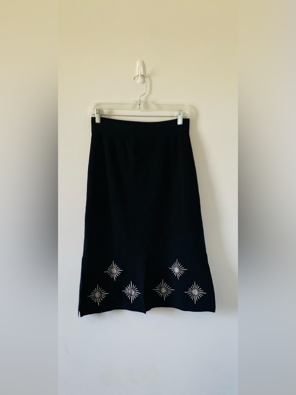 Black Starburst Embroidery MIDI Skirt Size M Celestial Whimsigoth Retro MCM